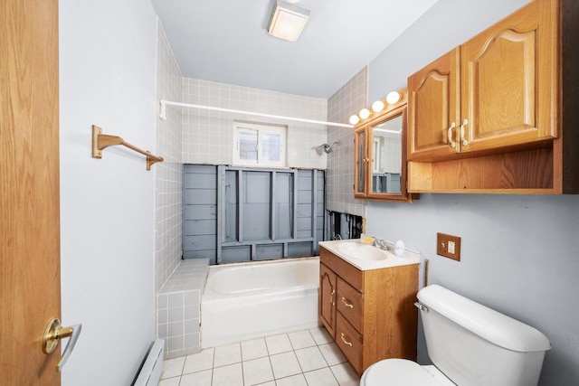 7424 W 57th Pl, Summit, IL 60501 - bathroom with vanity,  shower combination, toilet, tile patterned floors, and a baseboard heating unit