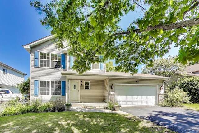 2512 Fox Meadow Dr, Crest Hill, IL 60403 - view of front of home with concrete driveway, a garage, and a front lawn