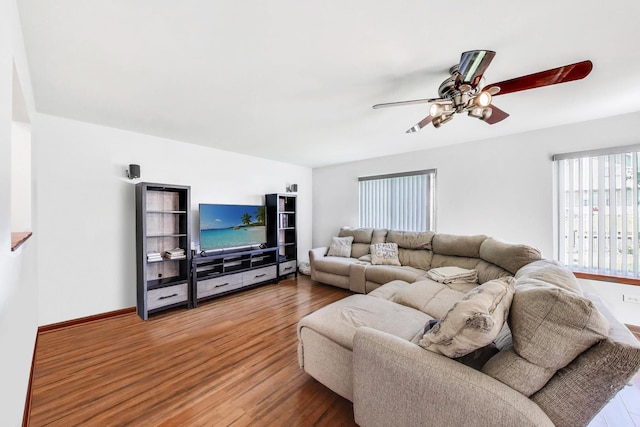 2512 Fox Meadow Dr, Crest Hill, IL 60403 - living area with wood finished floors, ceiling fan, and baseboards