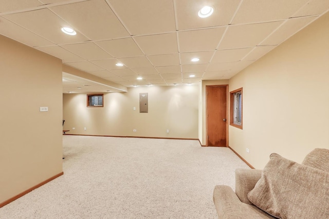 2512 Fox Meadow Dr, Crest Hill, IL 60403 - basement featuring baseboards, recessed lighting, carpet flooring, and electric panel