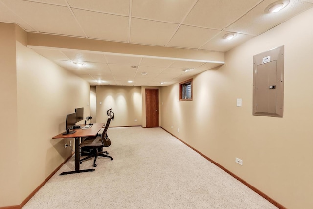 2512 Fox Meadow Dr, Crest Hill, IL 60403 - office space with electric panel, a drop ceiling, baseboards, and carpet flooring
