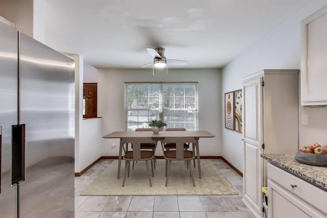 2512 Fox Meadow Dr, Crest Hill, IL 60403 - dining area with ceiling fan, light tile patterned flooring, and baseboards