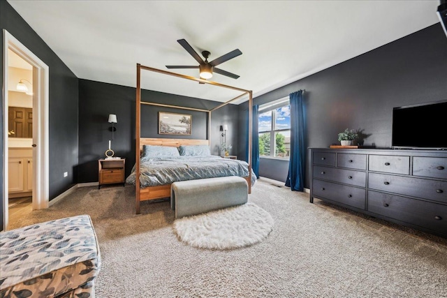 26143 S White Oak Trl, Channahon, IL 60410 - bedroom with carpet flooring, baseboards, a ceiling fan, and ensuite bath