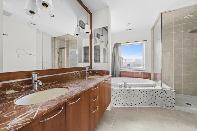 1322 N Clybourn Ave Unit 4S, Chicago, IL 60610 - full bathroom featuring a stall shower, tile patterned floors, double vanity, and a garden tub