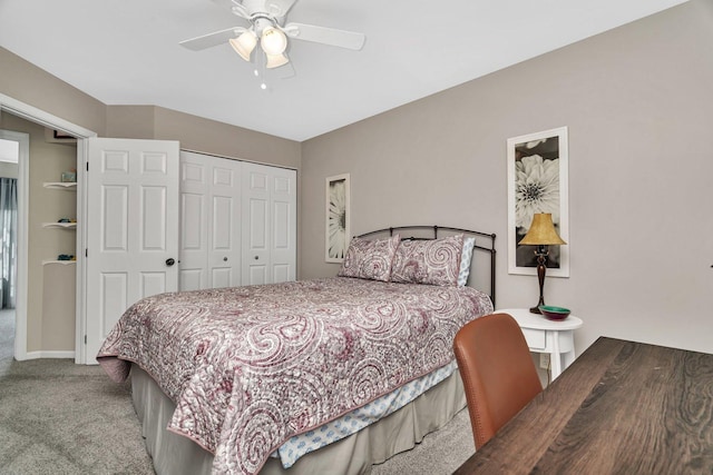 633 Salem Cir, Oswego, IL 60543 - bedroom featuring carpet, a closet, and a ceiling fan