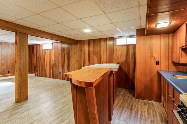 1322 Empire Ct, Freeport, IL 61032 - indoor dry bar with light wood-style flooring, a drop ceiling, wooden walls, and stove