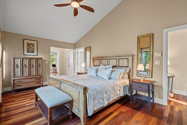 15629 W 139th St, Homer Glen, IL 60491 - bedroom featuring high vaulted ceiling, wood finished floors, baseboards, and a ceiling fan