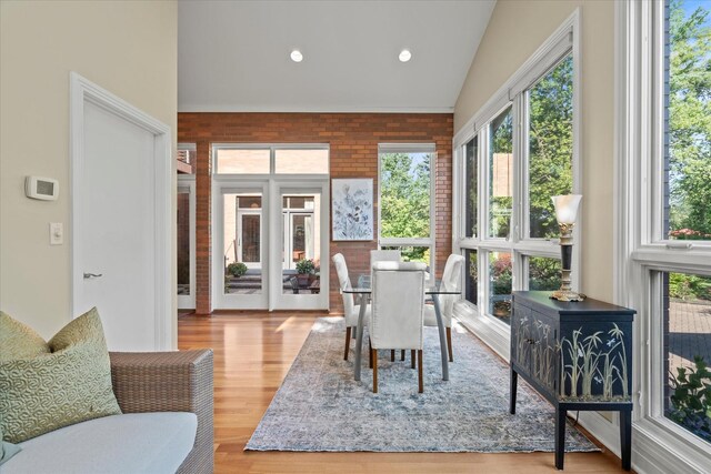 15629 W 139th St, Homer Glen, IL 60491 - sunroom featuring brick wall, healthy amount of natural light, french doors, wood finished floors, and recessed lighting