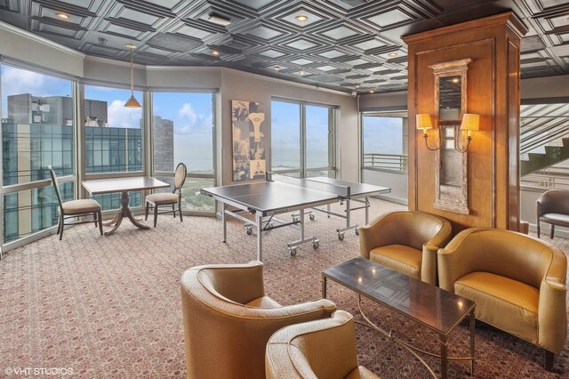 195 N Harbor Dr Unit 801-809, Chicago, IL 60601 - rec room with carpet floors, ornamental molding, and an ornate ceiling