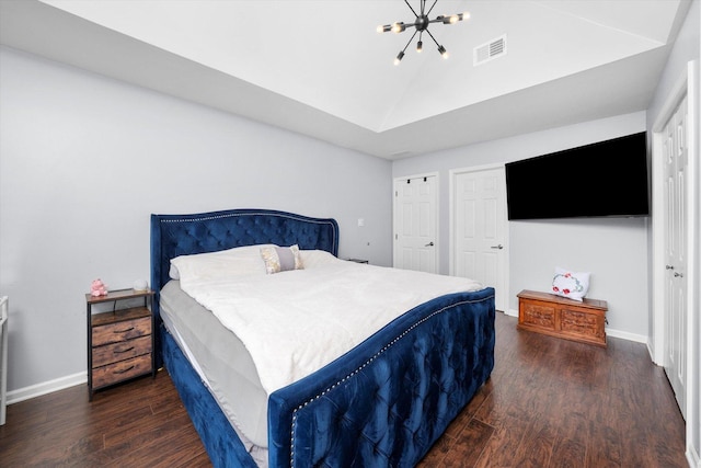 8771 Waterfront Dr Unit 3A, Palos Hills, IL 60465 - bedroom with a chandelier, wood finished floors, lofted ceiling, and baseboards