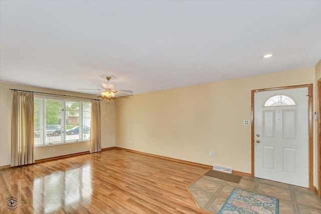 16560 Currant Ave, Tinley Park, IL 60487 - foyer entrance featuring baseboards, a ceiling fan, light wood-style floors, and recessed lighting