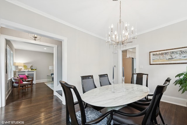 310 Fairview Ave, Winnetka, IL 60093 - dining area featuring wood finished floors, baseboards, a chandelier, crown molding, and a desk