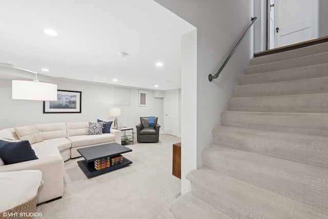 310 Fairview Ave, Winnetka, IL 60093 - carpeted living area featuring stairs and recessed lighting
