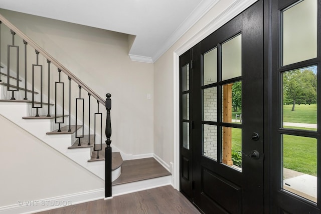 420 N E Gateway Dr, Tower Lakes, IL 60010 - entryway featuring ornamental molding, stairway, dark wood-style floors, and baseboards