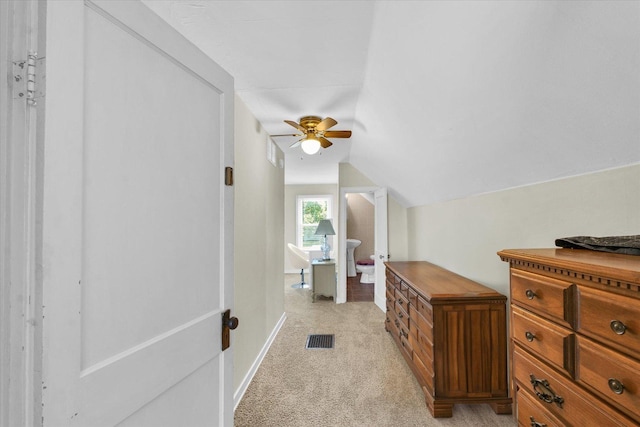 308 W Spruce St, Paxton, IL 60957 - bathroom featuring ceiling fan, lofted ceiling, and baseboards