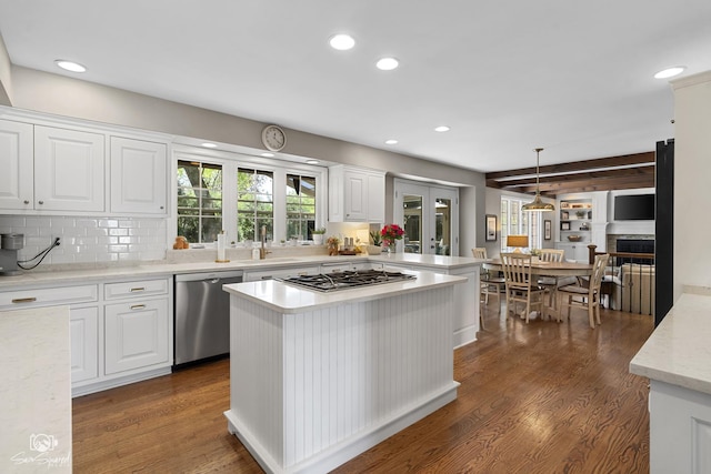 3302 Kingswood Ct, Joliet, IL 60431 - kitchen featuring stainless steel appliances, a sink, white cabinetry, recessed lighting, and dark wood-style flooring