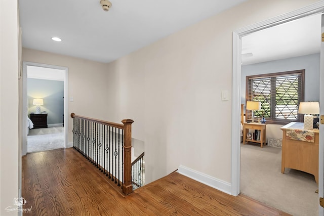 3302 Kingswood Ct, Joliet, IL 60431 - hall with an upstairs landing, wood finished floors, baseboards, and recessed lighting
