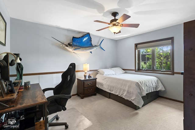 3302 Kingswood Ct, Joliet, IL 60431 - bedroom featuring light carpet, a desk, baseboards, and a ceiling fan