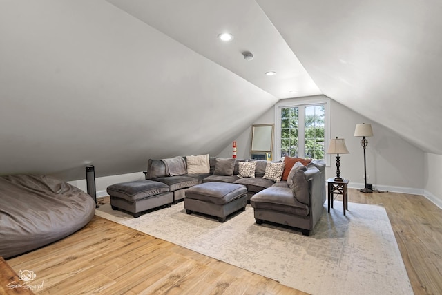 3302 Kingswood Ct, Joliet, IL 60431 - living area with wood finished floors, vaulted ceiling, baseboards, and recessed lighting