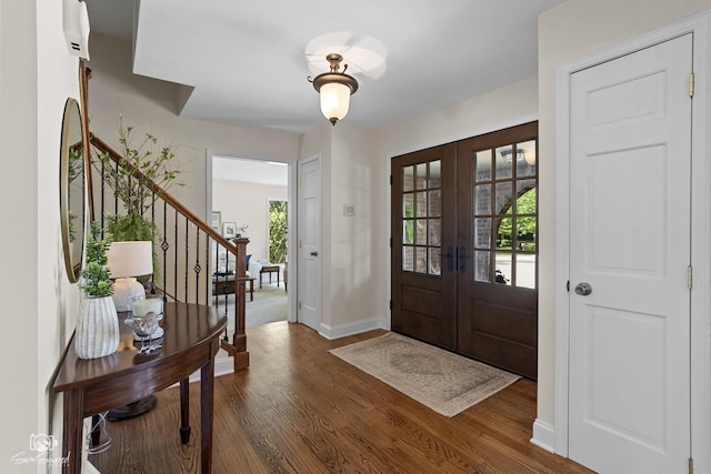 3302 Kingswood Ct, Joliet, IL 60431 - entryway featuring stairway, wood finished floors, french doors, and baseboards