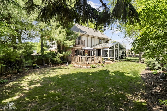 3302 Kingswood Ct, Joliet, IL 60431 - view of yard with a sunroom, a wooden deck, and a balcony