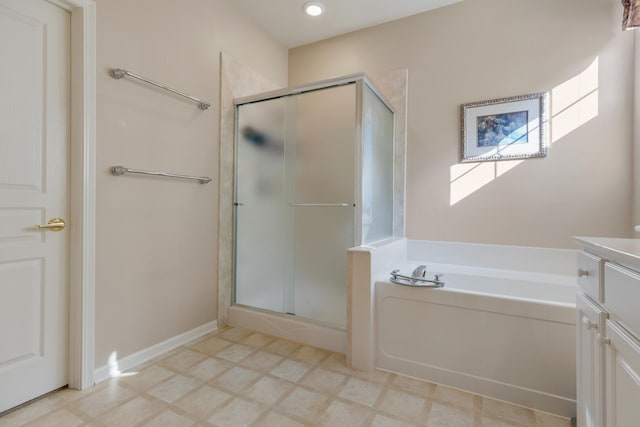 12183 Wildflower Ln, Huntley, IL 60142 - full bathroom featuring a stall shower, vanity, a bath, and tile patterned floors