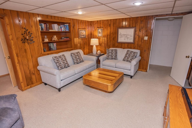 405 Farmington Ave, Joliet, IL 60435 - living room with carpet flooring, wood walls, and a paneled ceiling