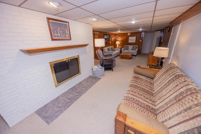 405 Farmington Ave, Joliet, IL 60435 - living area featuring carpet floors, a paneled ceiling, a fireplace, and recessed lighting