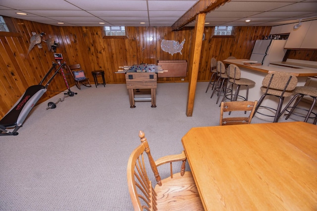 405 Farmington Ave, Joliet, IL 60435 - playroom with wood walls, carpet flooring, and a drop ceiling
