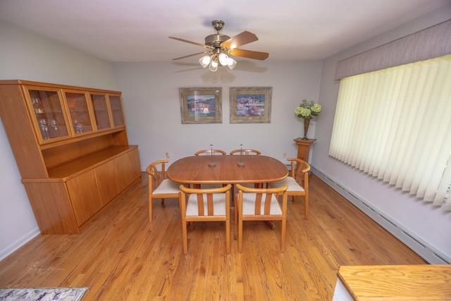 405 Farmington Ave, Joliet, IL 60435 - dining area featuring ceiling fan, light wood-type flooring, a baseboard heating unit, and baseboards