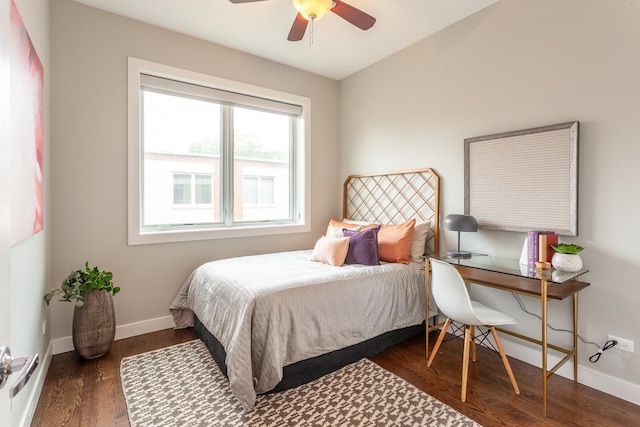 2823 N Oakley Ave Unit K, Chicago, IL 60618 - bedroom featuring wood finished floors, an office area, baseboards, and a ceiling fan