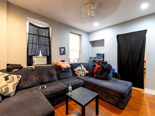 2322 S Trumbull Ave, Chicago, IL 60623 - living room with ceiling fan, cooling unit, wood finished floors, and recessed lighting