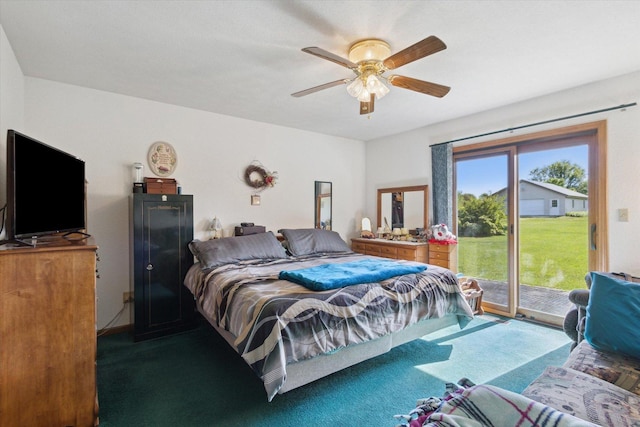 5057 Kasch Rd, Pecatonica, IL 61063 - bedroom featuring access to outside, carpet floors, and ceiling fan