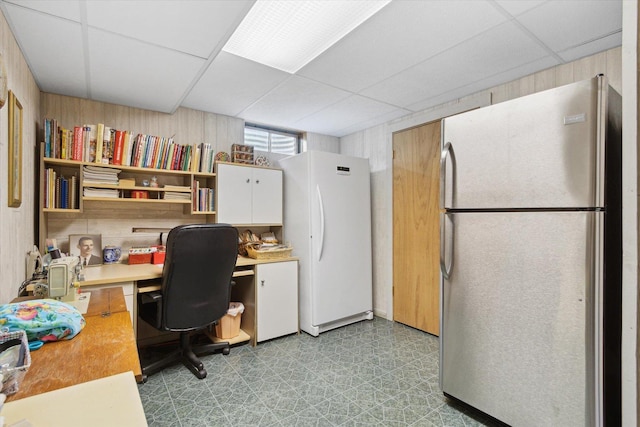 5057 Kasch Rd, Pecatonica, IL 61063 - office area with light floors, a paneled ceiling, and built in study area