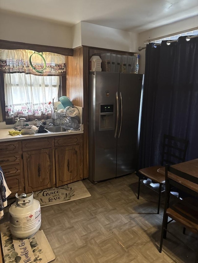17222 Country Ln, Hazel Crest, IL 60429 - kitchen with stainless steel fridge with ice dispenser and light countertops