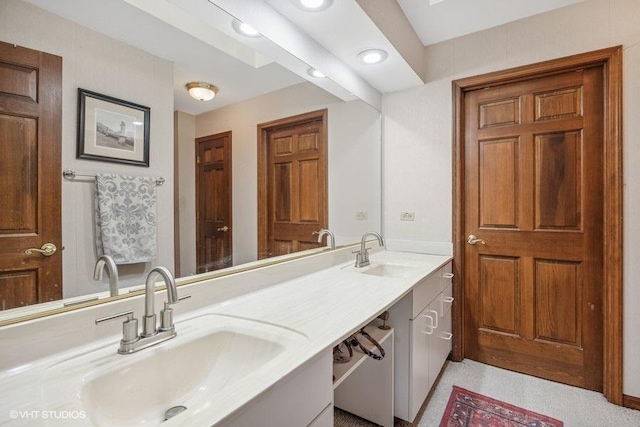 1302 Moraine Dr, Woodstock, IL 60098 - bathroom featuring double vanity and recessed lighting