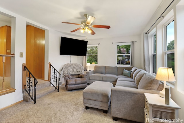 24991 W Forest Dr, Lake Villa, IL 60046 - living area with light colored carpet, ceiling fan, and baseboards