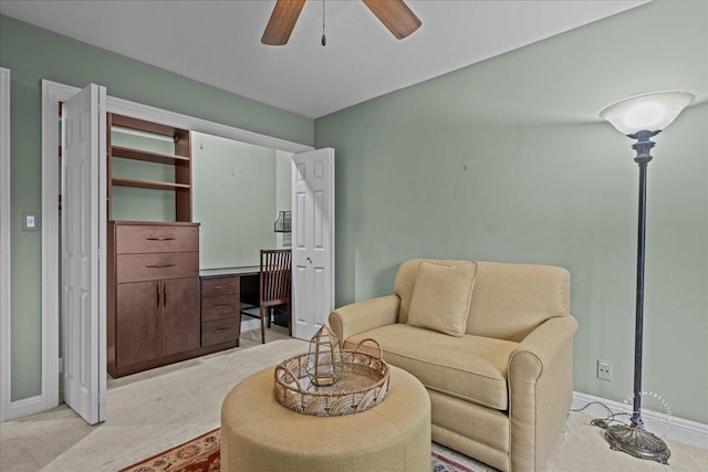1103 N Mill St Unit 111, Naperville, IL 60563 - living area with light colored carpet, ceiling fan, baseboards, and an office area