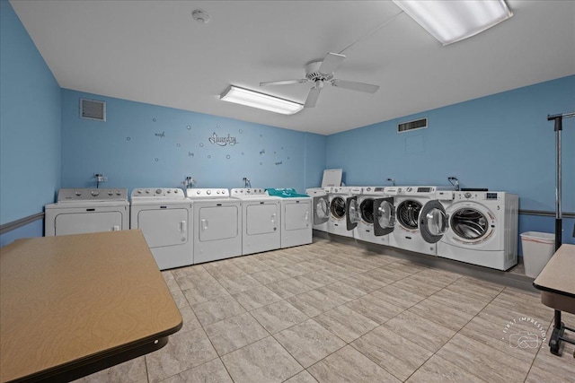 1103 N Mill St Unit 111, Naperville, IL 60563 - community laundry room featuring washing machine and clothes dryer and ceiling fan