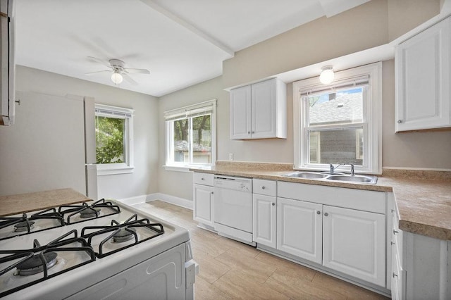 8 Manor Ct, Joliet, IL 60436 - kitchen with white appliances, a sink, healthy amount of natural light, and ceiling fan