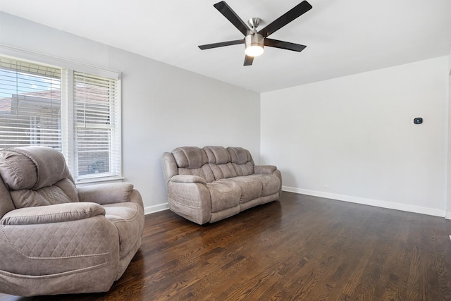 5708 W 82nd Pl, Burbank, IL 60459 - living area with ceiling fan, baseboards, and dark wood-style flooring