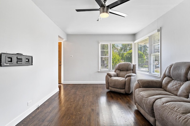 5708 W 82nd Pl, Burbank, IL 60459 - living area with a ceiling fan, dark wood-type flooring, and baseboards