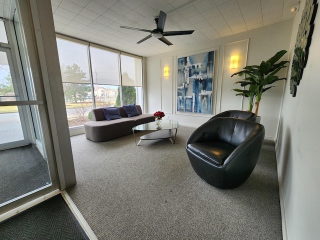 8815 W Golf Rd Unit 6B, Niles, IL 60714 - living room featuring carpet flooring and a ceiling fan