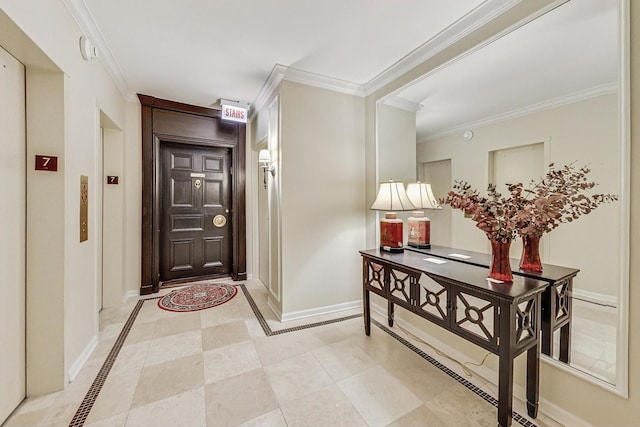 1040 N Lake Shore Dr Unit 7B, Chicago, IL 60611 - entryway featuring ornamental molding, baseboards, and light tile patterned floors