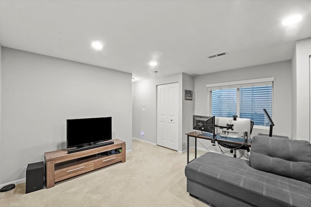 525 Plaza Pl, Aurora, IL 60504 - living area featuring baseboards, carpet floors, recessed lighting, and a desk