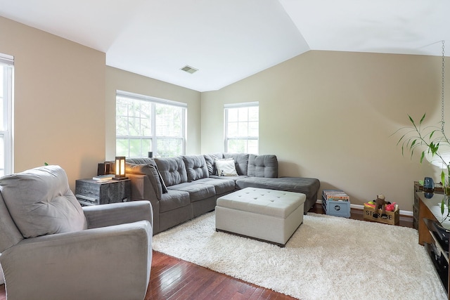 2276 Vanderbilt Dr Unit 2276, Geneva, IL 60134 - living area with vaulted ceiling and dark wood-style flooring