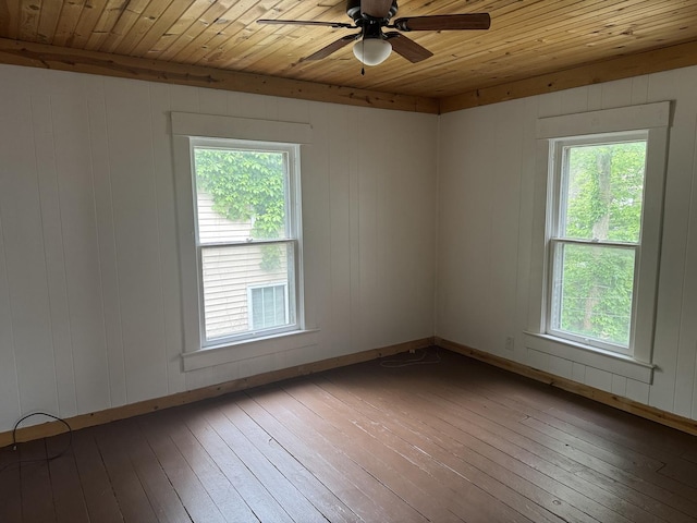 509 N Quincy St, Clinton, IL 61727 - unfurnished room with wood ceiling, hardwood / wood-style flooring, ceiling fan, and baseboards