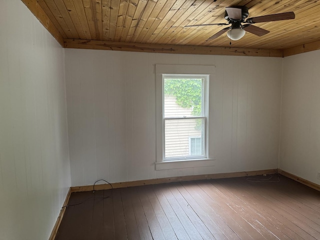 509 N Quincy St, Clinton, IL 61727 - empty room with wood ceiling, wood-type flooring, ceiling fan, and baseboards