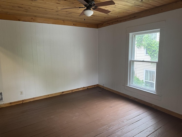 509 N Quincy St, Clinton, IL 61727 - spare room featuring hardwood / wood-style flooring, wood ceiling, ceiling fan, baseboards, and wooden walls
