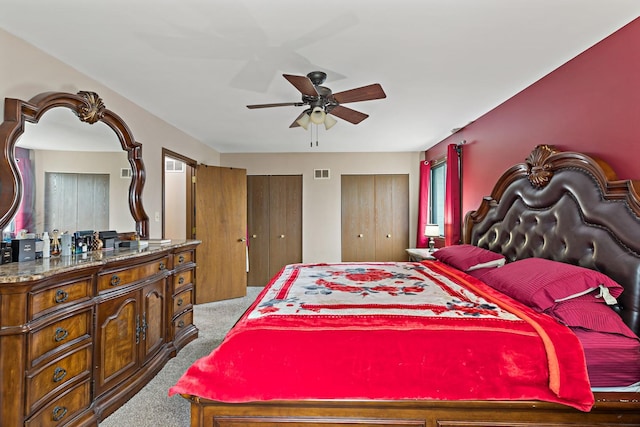 8517 Steven Pl Unit 4, Tinley Park, IL 60477 - carpeted bedroom with two closets and ceiling fan